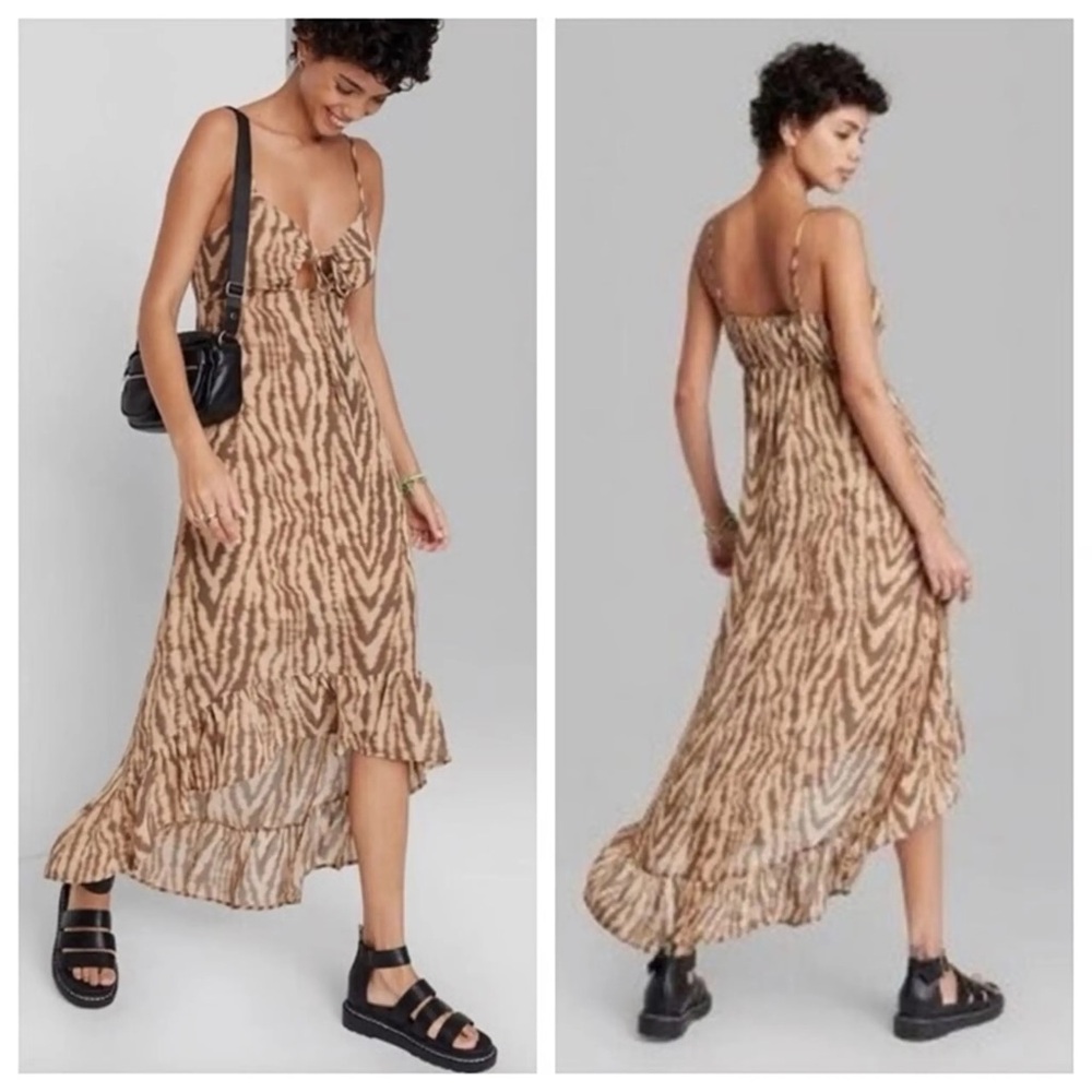 Wild Fable Women's High-Low Hem Chiffon Dress Cognac Tiger Print - Size M